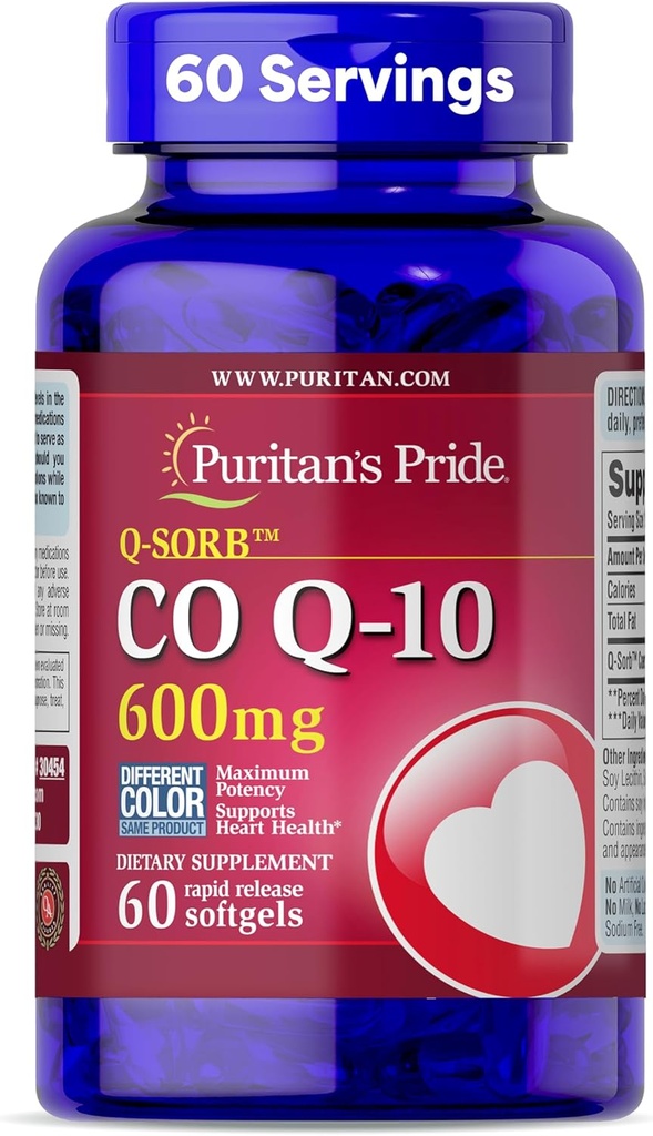 Puritan's Pride Coenzyme CoQ10 600mg, 心臓の健康のための栄養補助食品, 血圧, 経口ガム健康, 健康な老化サポート, 60 日の供給, 迅速なリリースSoftgels
