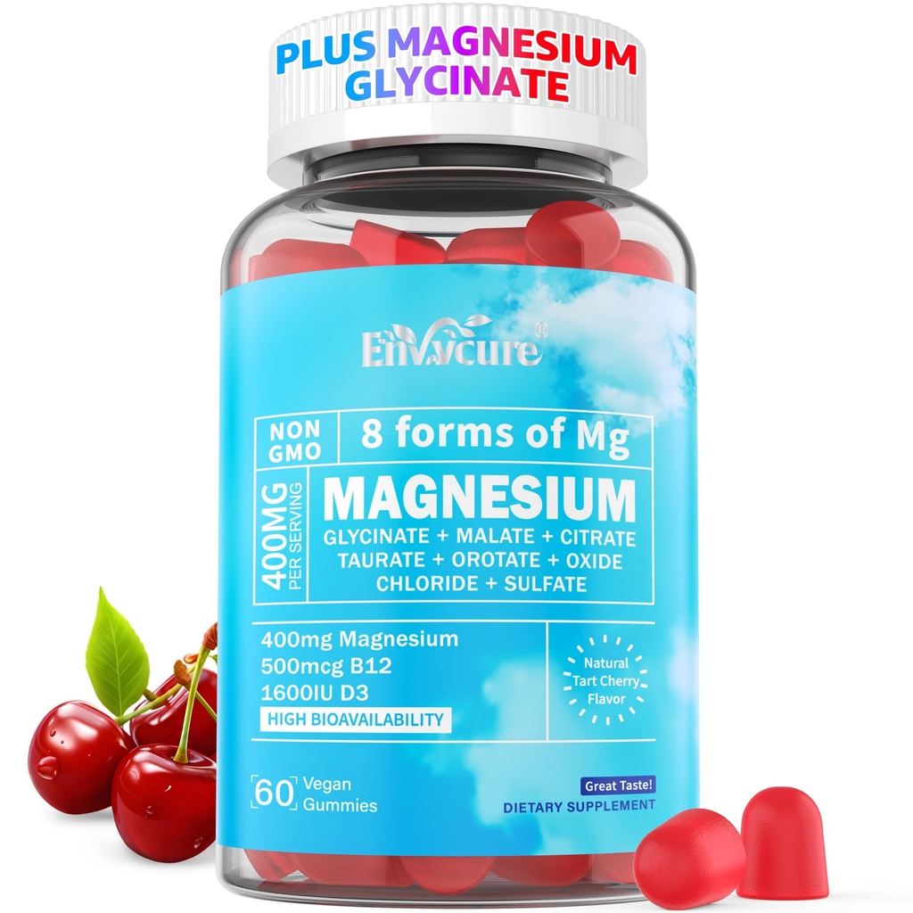 マグネシウムグミー 400mg | として 8 マグネシウムのグリシナートの形態, メイト, 空手, 酸化物, 以上 | アシュワガンダ抽出物と, D3 & B12 カルムのためのサポート, ツジ, 気分, 筋肉ランプ - ビーガン 60 Cts