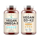 ビーガンパワーハウスコンボ。 Algalオイル&ビタミンD3 + K2からオメガ3。 Algaeから植物ベースの5000 iu VIT D。 100 mcgオールトランスMK-7 Vita K。 カラギーナン無料ベジーSoftgels。
