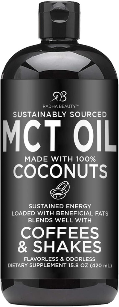 非GMOココナッツ - 15.8ozから作られたRadeha Beauty Premium MCTオイル。 Keto、Paleo、グルテンフリー、ビーガン承認。