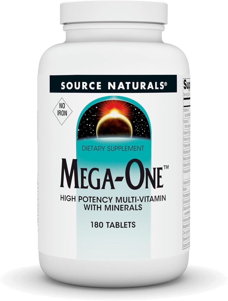 源 鉱物、鉄無し- 180のタブレットが付いているNaturals Mega-One Mutiビタミン