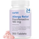 CuristのFexofenadineの塩酸塩180mg (300のタブレット) - 24 HRのAntihistamineのアレルギーの救助のタブレット(300の計算)すべての日の強さの一般的なFexofenadineのバルク非眠気のアレルギーの救助