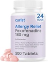 CuristのFexofenadineの塩酸塩180mg (300のタブレット) - 24 HRのAntihistamineのアレルギーの救助のタブレット(300の計算)すべての日の強さの一般的なFexofenadineのバルク非眠気のアレルギーの救助
