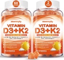大人のためのビタミンD3 K2のグミ -ビタミンD3 5000IU + K2 (MK-7) 120mcg - Omega-3、メチルB12、B9、B6、ビタミンE及び亜鉛-カルシウム吸収及び免疫の健康のための砂糖なしD3およびK2の補足