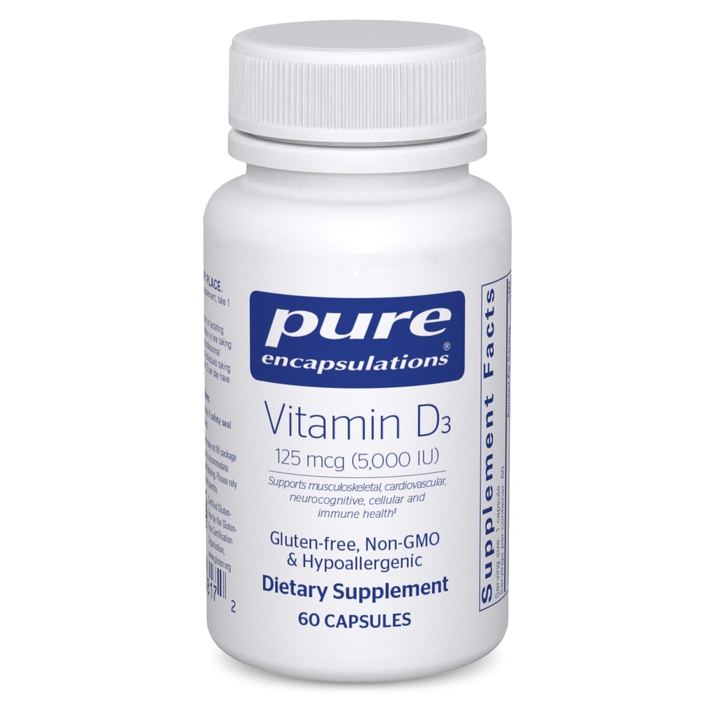 純粋なカプセル化ビタミンD3 125 mcg(5,000 IU) - ビタミンD - 60カプセル付き - 骨、関節、 Breast、心、コロン、および免疫の健康をサポートするためのサプリメント