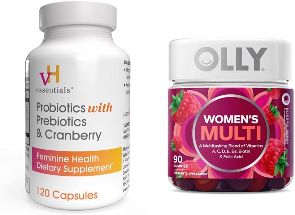 プレバイオティクスとクランベリーフェミニン健康サプリメント - 120カプセルとOLLY女性のマルチビタミンGummy、ベリー、90カウントバンドル