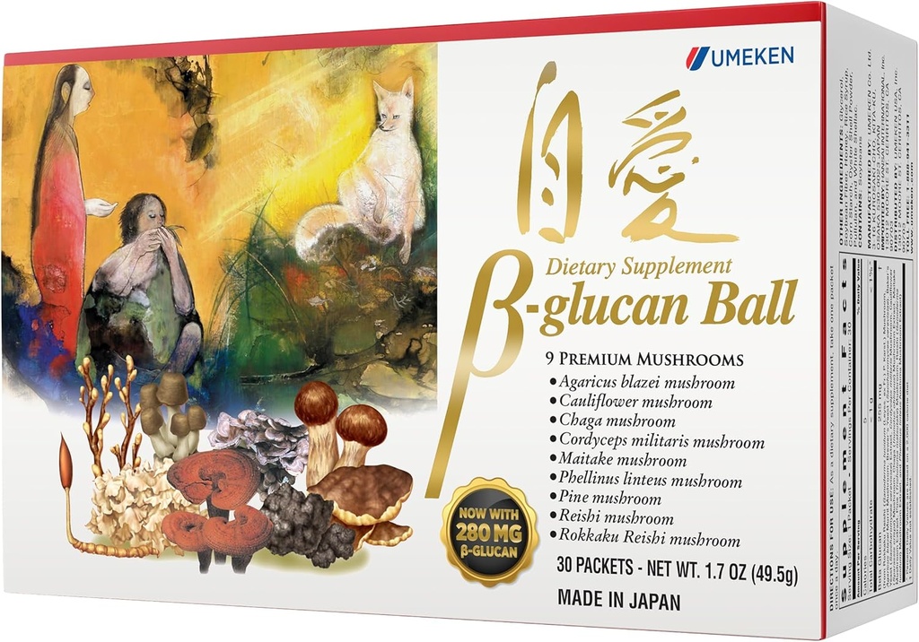 Umekenベータグルカン、免疫ブースト、マッシュルームエキス、サプリメント、9プレミアムマッシュルームエキスパックのブレンド、ベータグルカンサプリメント、1ヶ月の供給、30カウントボックス、1パック