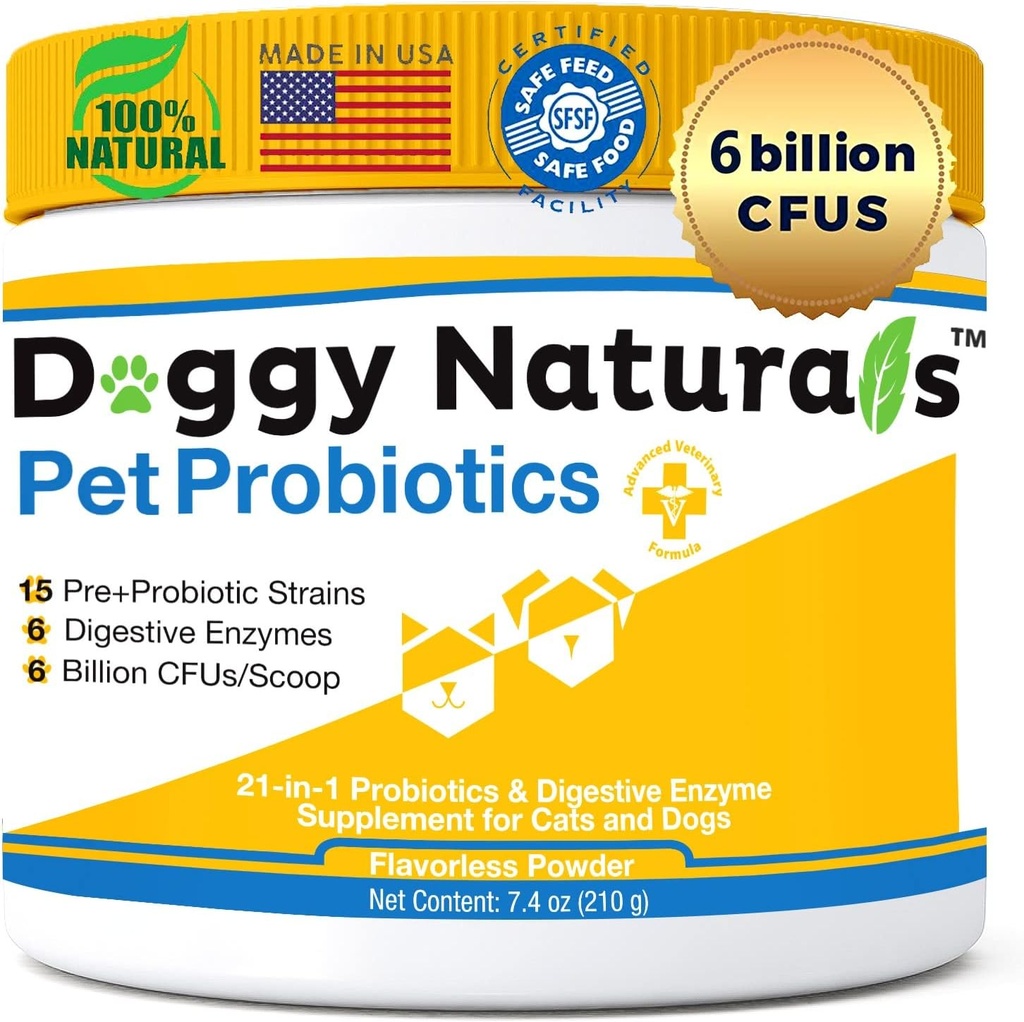 犬と猫のためのプロバイオティクス - Max-Strength with15 Strains Pre & Probiotics 消化器の健康、増加 & Proper Gut Floraを維持(米国で作られています) 7.4 Oz (6 請求 CFU Per Scoop)