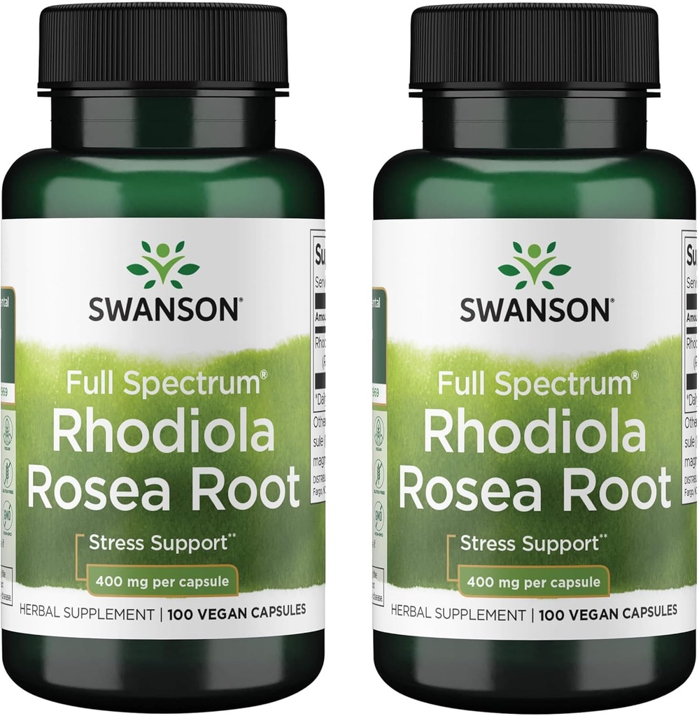 Swanson Rhodiola Rosea Root - 気分バランス&ストレスサポートを促進する適応性ハーブサプリメント - エネルギーサポートのための自然なフォーミュラ - (100カプセル、400mg各) (2パック)