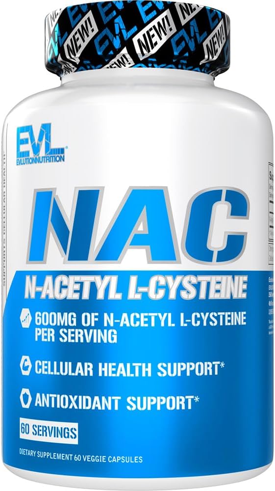 Evlution Nutrition NAC N-Acetyl L-Cysteine - 600mg N-Acetyl L-Cysteine - 抗酸化サポート - 健康サポート - 栄養補助食品 - ビーガン&グルテンフリー - 60ベジギーカプセル - 60の摂食