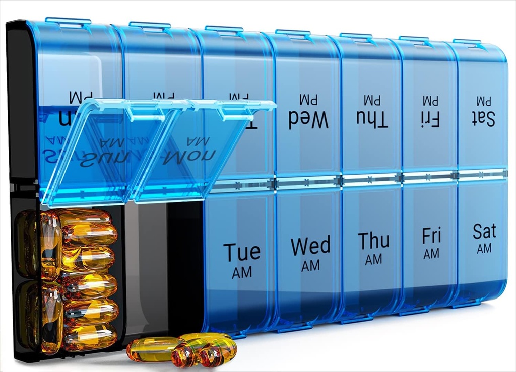 余分大きい丸薬のオルガナイザー2日、週刊XL AM PMの丸薬の箱、7日の丸薬箱は1日に2回、ビタミン(青)のための特大の毎日の薬のオルガナイザーを錠剤にします