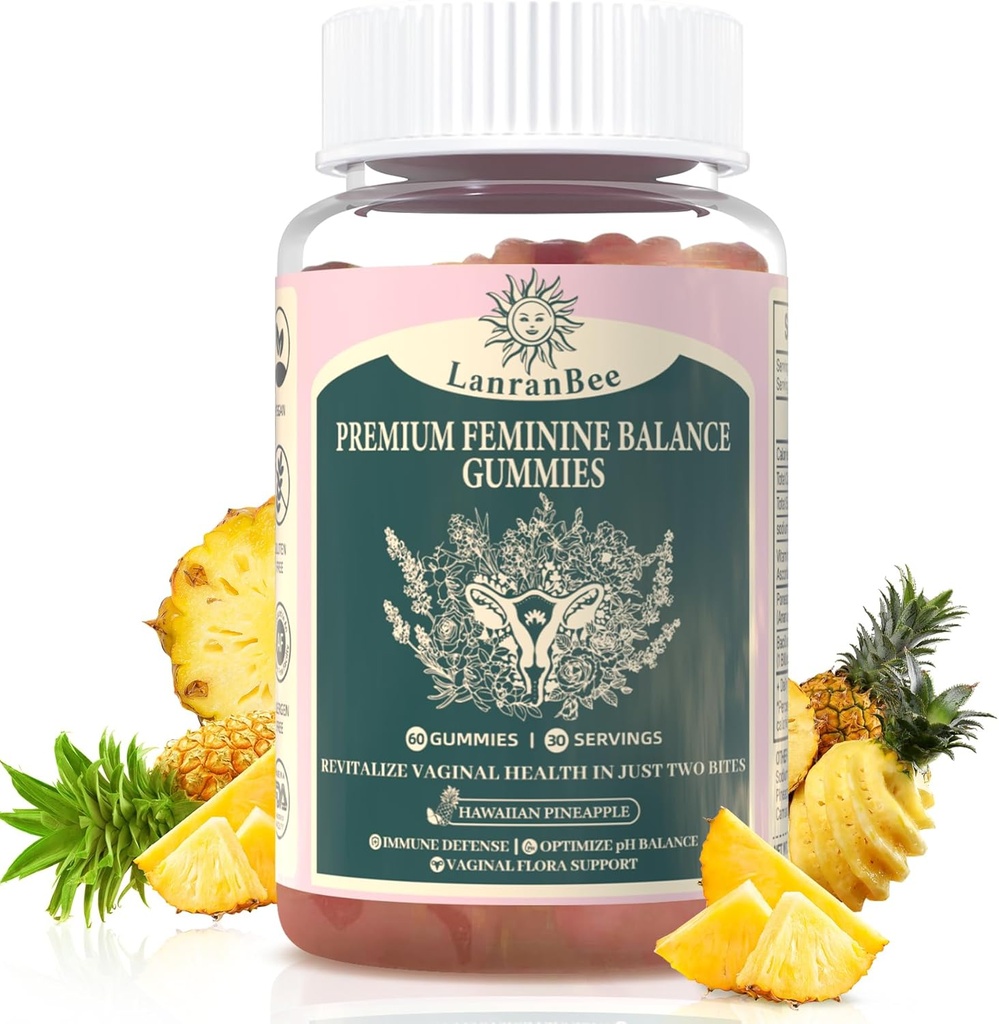Premium Feminine Balance Gummies Vaginal Probiotic - for Women’s pH Balanced Health & Wellness - Immune Support - Vegan, Gluten-Free & Halal - Hawaiian Pineapple - 60 Gummies - 30 Servings (1)
