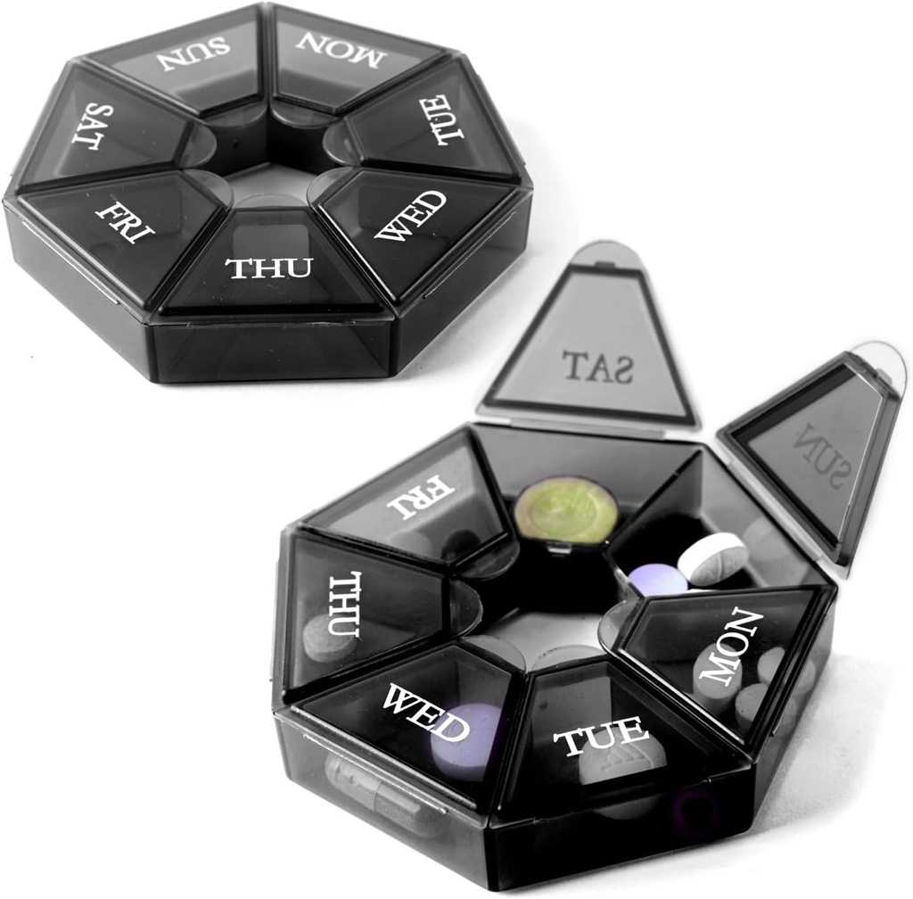 Deke ホーム - 小さな週刊ピルオーガナイザー(2パック)、旅行のための丸薬ディスペンサー、ミニピルオーガナイザー、密集した薬のホルダー、ピルソーター7日、ポータブルビタミン容器、BPA無料(食品等級)