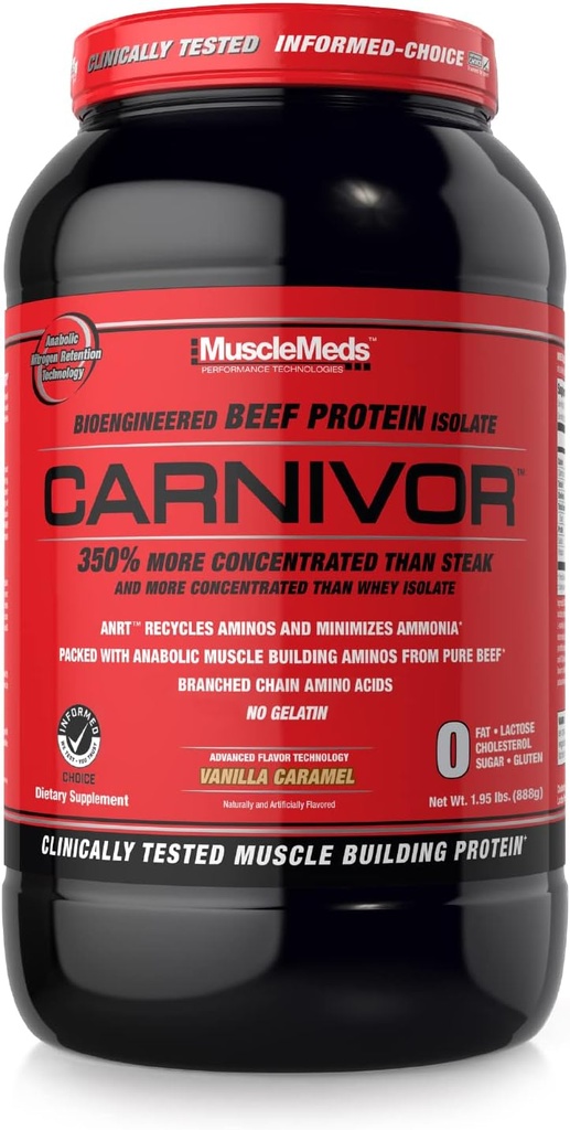 MuscleMeds Carnivor, Light Brown, Vanilla Caramel, 1.95 Pound (Pack of 1)