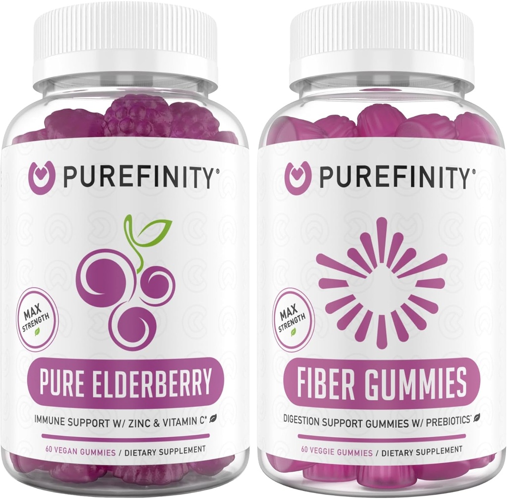 PUREFINITY繊維+エルダーベリーグミーバンドル(インリンFOSプレバイオティックファイバーグミー+亜鉛&ビタミンCの二重強度エルダーベリーグミー)