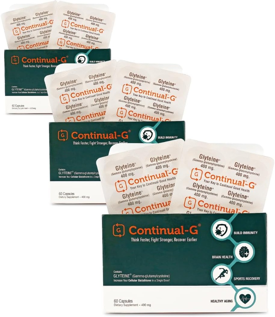 コンチネンタル - Glyteine 400mgカプセル | セルラー強化グルタチオンサプリメント | 強力な抗酸化剤サポート | 90日供給(180カプセル)