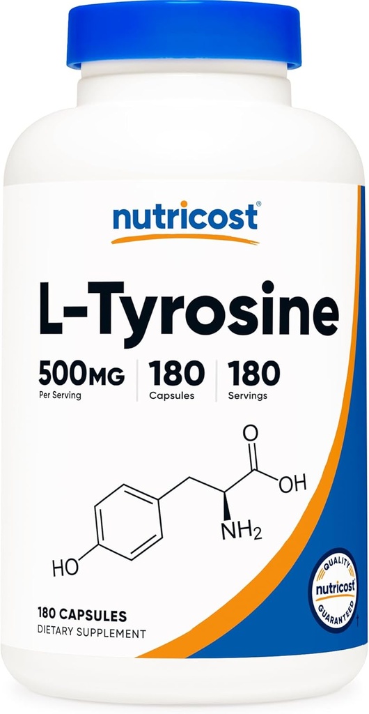 Nutricost L-Tyrosine 500mg、180カプセル - グルテンフリー&非GMO