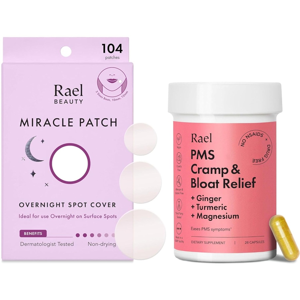 Rael Bundle - オーバーナイトスポットカバー丘疹パッチ(104カウント)&女性のためのPMSサプリメント(28カプセル)