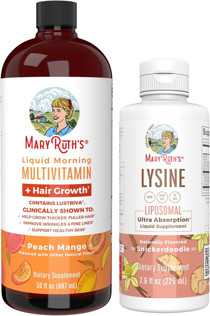 MaryRuth Organic Lysine Liposomal(Snickerdoodle) & Multivitamin Liquid + Hair Growth | クリーンラベルプロジェクト Verified® | 免疫サポート、美容、健康全般 | ヴィーガン、非GMO、グルテンフリー