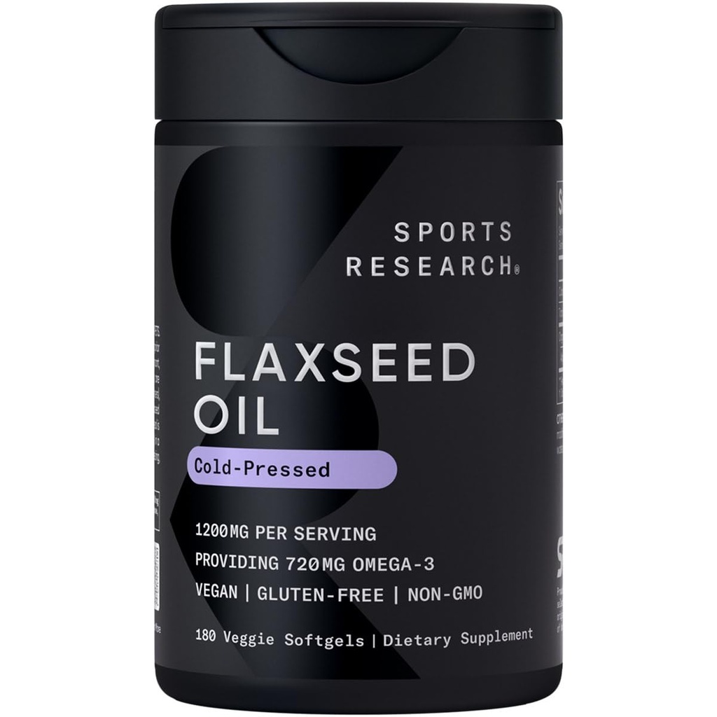 スポーツ研究ビーガン亜麻仁油(1200mg)植物ベースのALAオメガ3のハーブサプリメント - ビーガン認定&非GMO認定 - グルテンフリー、大豆&カラギーハンフリー(180ベジーソフトゲル)