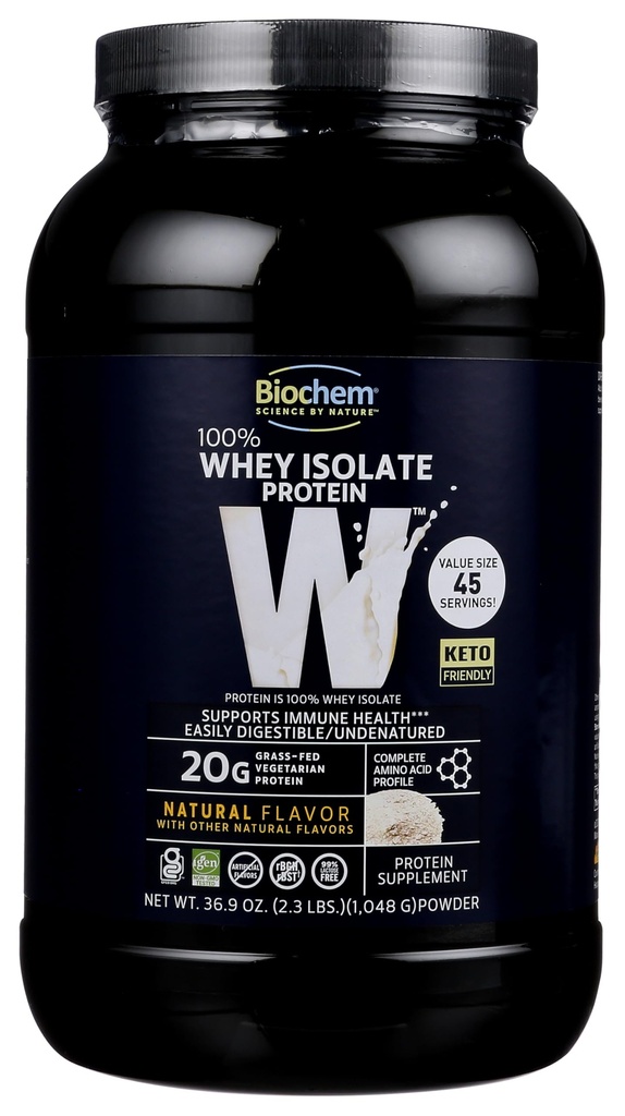 バイオケム 100% の乳清は蛋白質-自然な味-蛋白質の 20g - 前及びポストのワークアウト-食事の取り替え- Keto-Friendly -容易に消化可能-膚触りがよい滑らかな味-混合すること容易(36.9 oz)