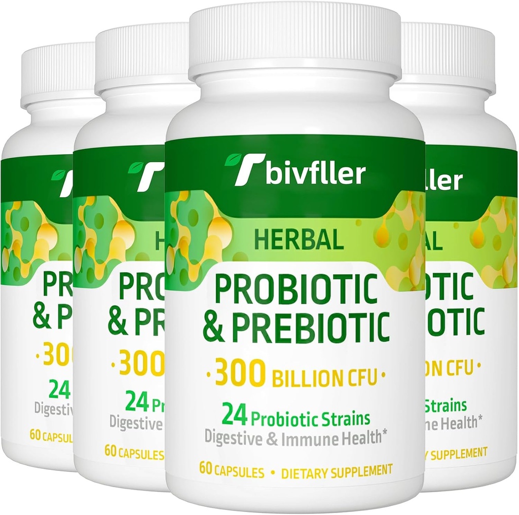 Probiotics for Women Men- 300 Billion CFU, 24 Strains Probiotic+15 Organic Herbs Prebiotics Blend, Pre and Probiotics, for Digestive Health, Immune & Gut, Diarrhea, Bloating, Vegan, 8 Month Supply
