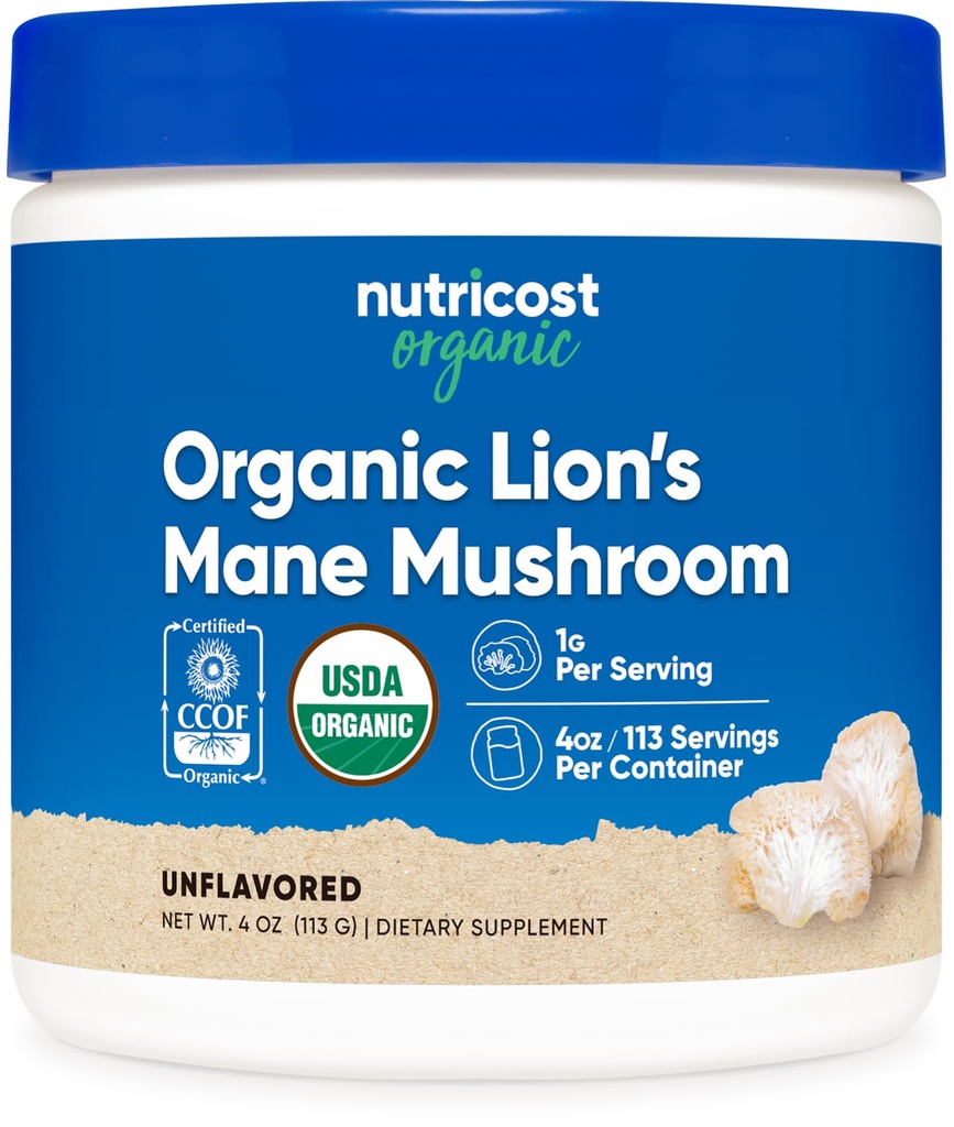 Nutricost有機ライオンのマネのきのこの粉4oz - 証明されたUSDAの有機性