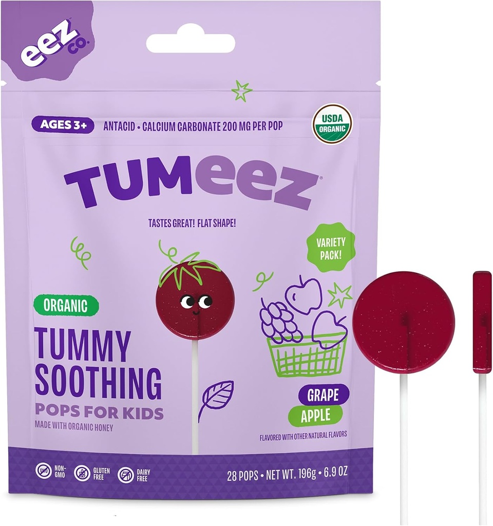 Tumeez Organic Lollipops for Upset Stomach Edward, Variety Pack パーフェクト のために Indigestion, Heartburn と tasting Great, Grape & Apple Flavors, 28 カウント