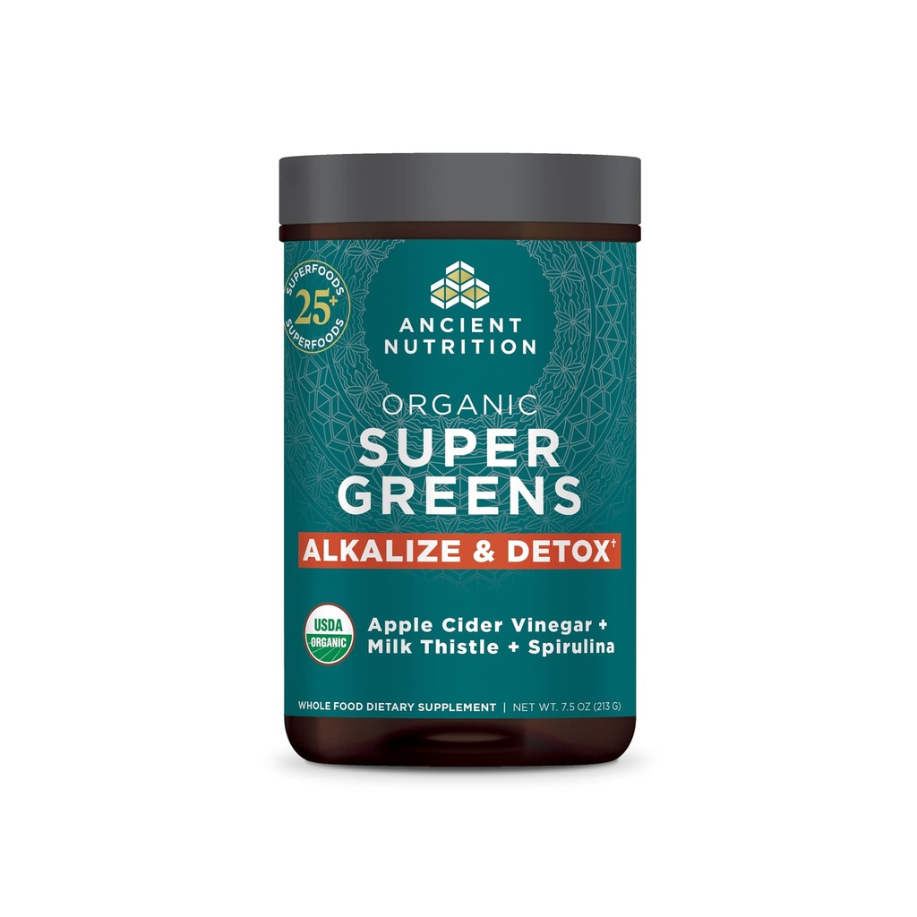 古代栄養のSupergreens Alkalize及びDetoxの粉、Digestiveおよびエネルギー サポートのための実質のフルーツ、野菜およびハーブからなされる有機性Superfoodの粉、25のサービング、7.5oz