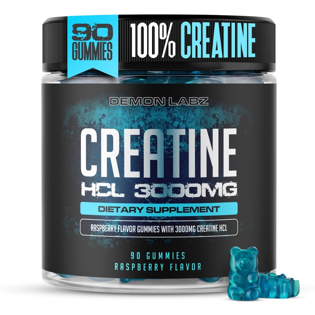 サービングごとのクレアチンHCL 3000mg - ラズベリー風味 - ビーガングミー(90カウント)、ラズベリー)