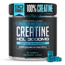 サービングごとのクレアチンHCL 3000mg - ラズベリー風味 - ビーガングミー(90カウント)、ラズベリー)