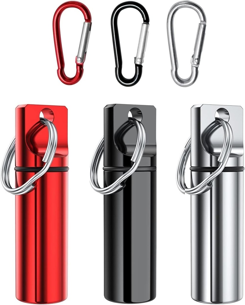 小さいポケット ピル箱のKeychain (3のパック)、アルミニウム合金の財布のための携帯用小型丸薬のオルガナイザーの箱の容器、屋外のキャンプの牽引のための防水金属の丸薬のびん