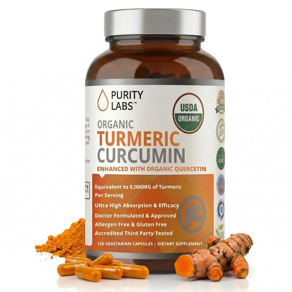 Organic Turmeric Curcumin Capsules with Black Pepper & Organic Ginger, 95% Curcuminoids, High Potency Turmeric Supplement for Joint Support & Inflammation, 120 Vegetarian Capsules