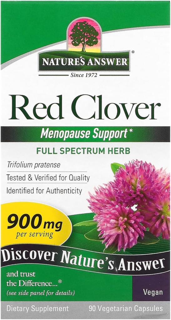 Nature's Answer Red Clover (Trifolium Pratense) | Menopauseに最適 | フルスペクトラムハーブ オーガニック | 高強度サプリメント | コーシャ、グルテンフリー、非GMO、ベジタリアン&ビーガン(90カプセル)