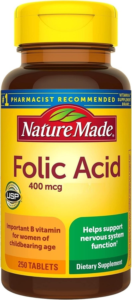 Nature Made Folic Acid 400 mcg Tablets, 250 Tablets
