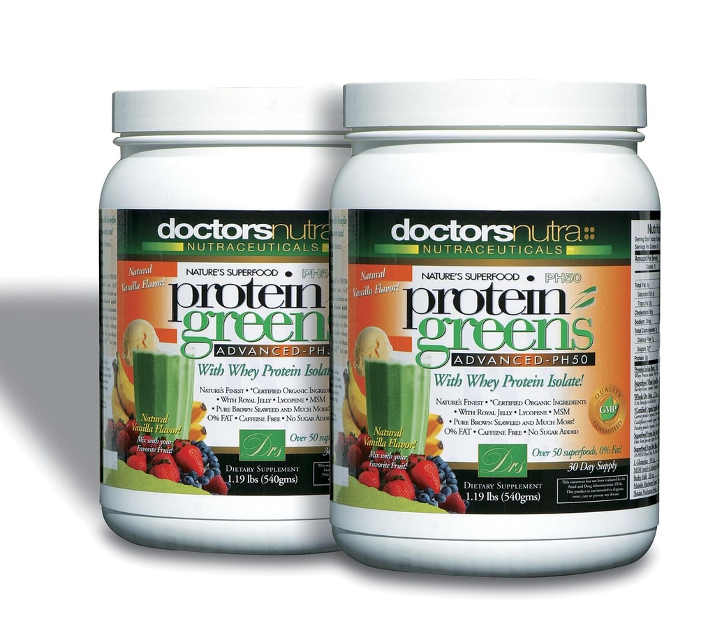 (パック 2) PH50プロテイングリーンズ 医師による認定有機成分で飲む Nutra Nutraceuticals, 1.19 ポンド (540 グラム) 50 スーパーフード, 消化酵素, ナチュラルバニラ風味