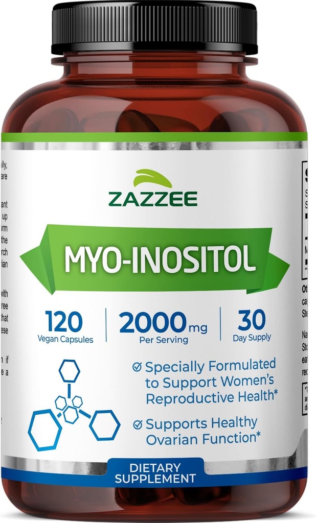 Zazzee Myo-Inositolのカプセル、サービングごとの2000のmg、120のビーガン カプセル、40:1の比率のための理想的な適量、100%のベジタリアン、ホルモンのバランス及び健康なOvarian機能サポート、オールナチュラルおよび非GMO