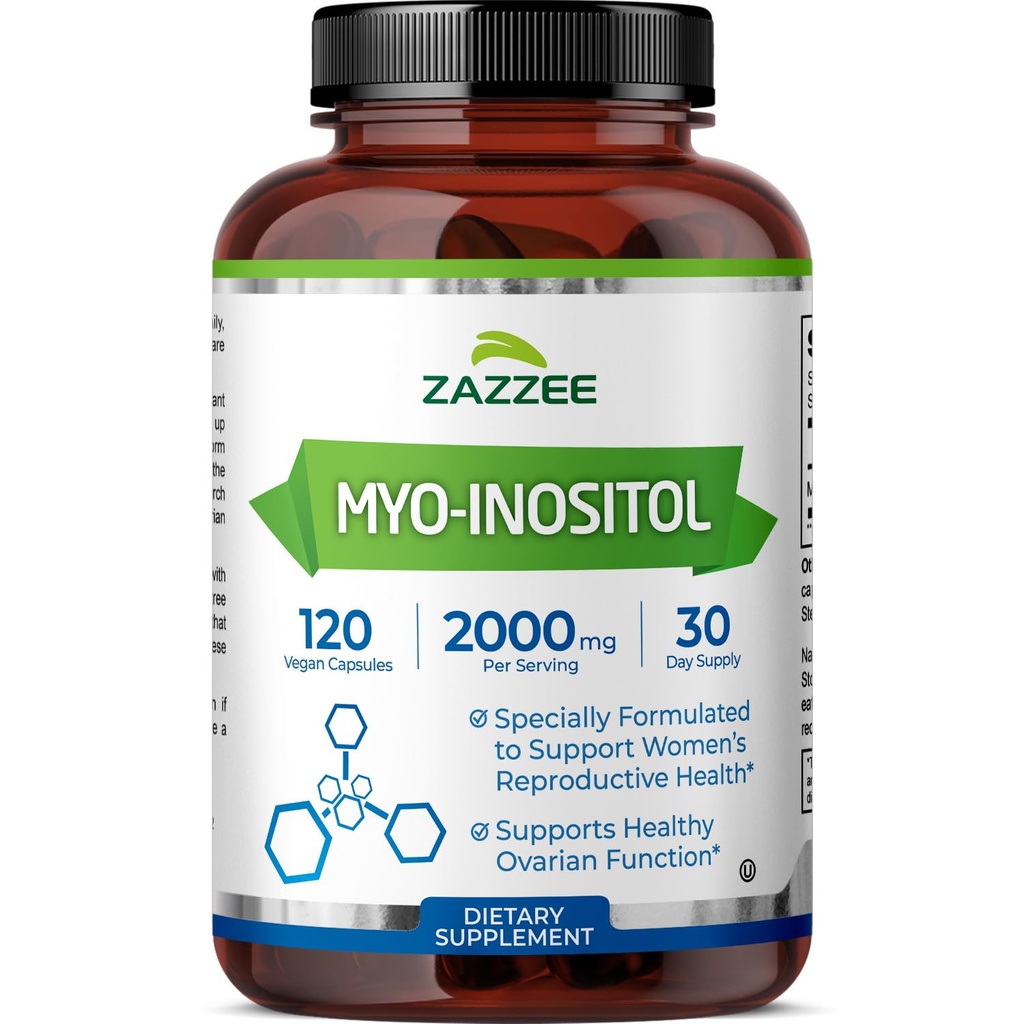 Zazzee Myo-Inositolのカプセル、サービングごとの2000のmg、120のビーガン カプセル、40:1の比率のための理想的な適量、100%のベジタリアン、ホルモンのバランス及び健康なOvarian機能サポート、オールナチュラルおよび非GMO