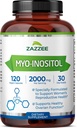 Zazzee Myo-Inositolのカプセル、サービングごとの2000のmg、120のビーガン カプセル、40:1の比率のための理想的な適量、100%のベジタリアン、ホルモンのバランス及び健康なOvarian機能サポート、オールナチュラルおよび非GMO