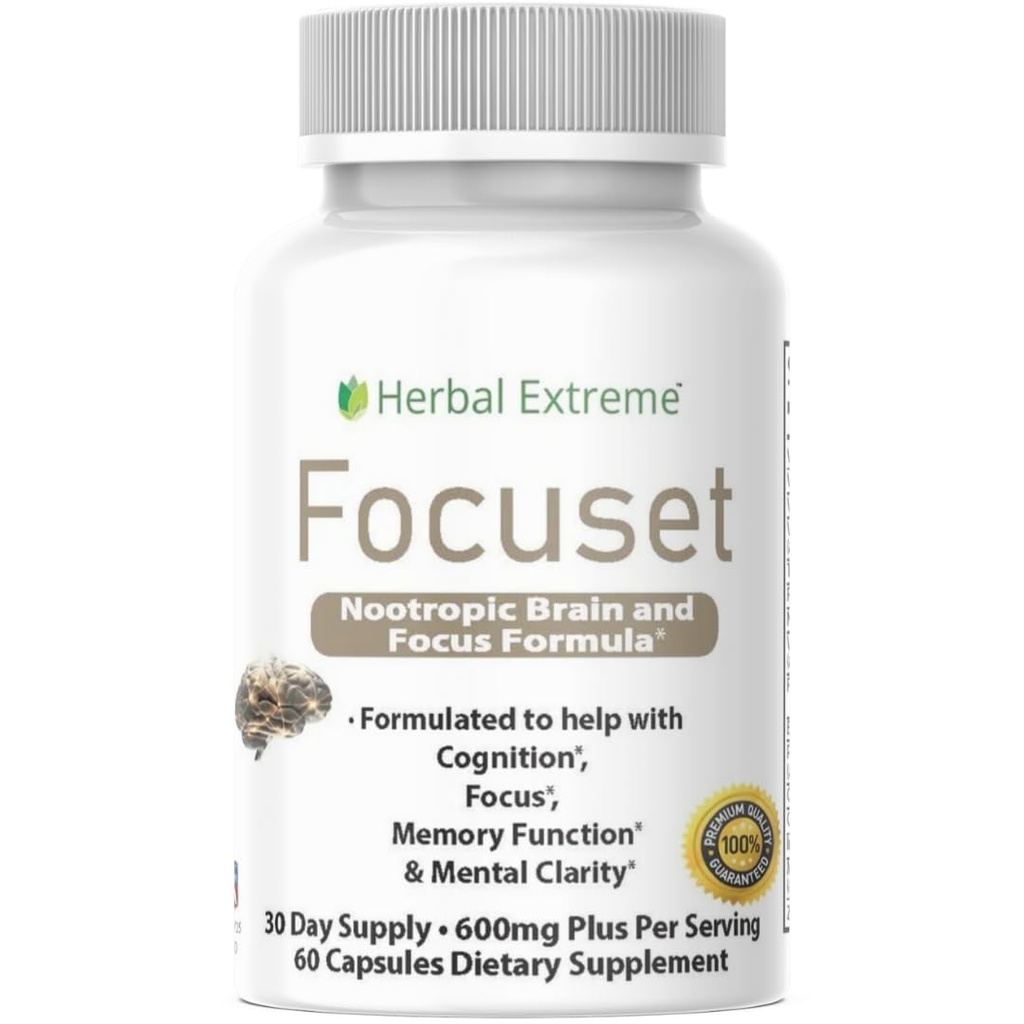 FocusetのNootropicsの頭脳および焦点の方式。90はDimethylaminoethanol (DMAEのBitartrate)、Lグルタミン、Lチロシン、GABA、Bacopaおよび多く、白をカプセルに入れます