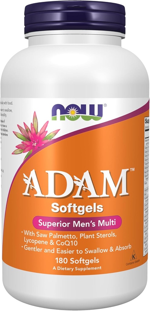 NOW Foods Supplements, ADAM™ Men's Multivitamin with Saw Palmetto, Plant Sterols, Lycopene & CoQ10, 180 Softgels