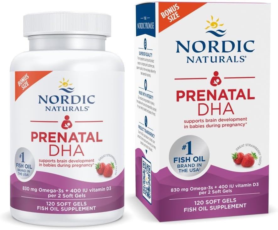 Nordic Naturals Prenatal DHA, いちご - 120 ソフトジェル - 830 mg Omega-3 + 400 IU ビタミン D3 - 妊娠中の赤ちゃんの脳開発をサポート & 授乳中 - Non-GMO - 60 サービング