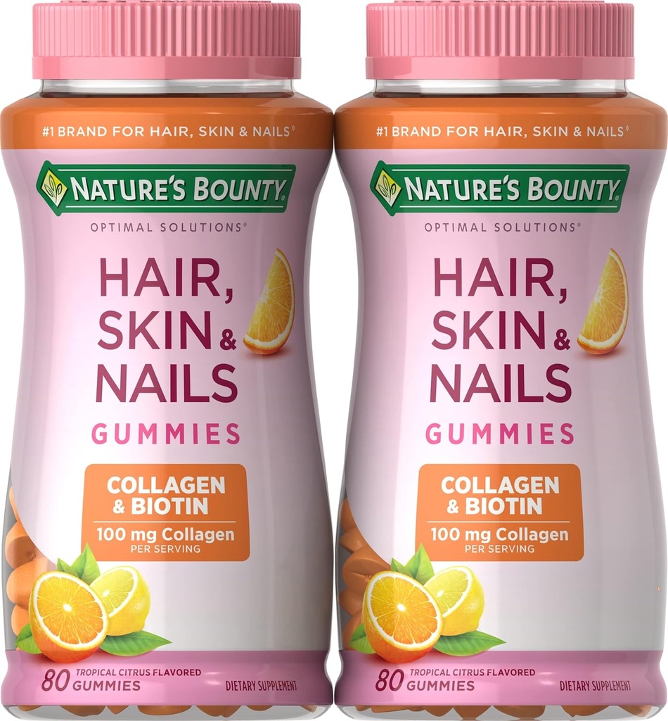 Nature's Bounty BiotinとCollaagen、Citrus-Flavored Gummies、80 Ct(2パック)