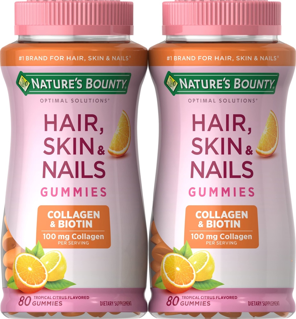 Nature's Bounty BiotinとCollaagen、Citrus-Flavored Gummies、80 Ct(2パック)