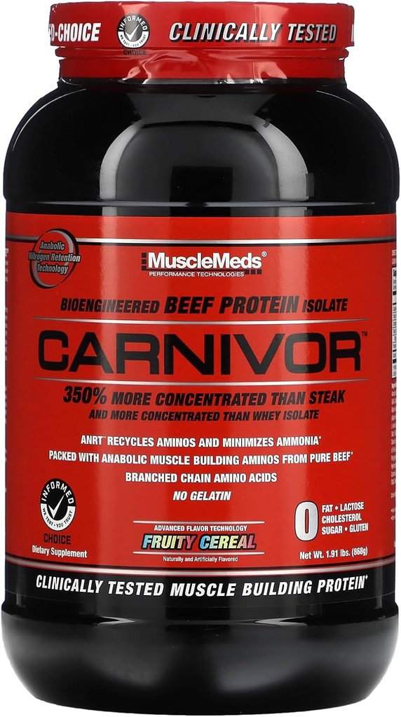 MuscleMeds CARNIVORビーフプロテインアイソレートパウダー、筋肉ビル、回復、ラクトースフリー、砂糖フリー、脂肪、無料、23gプロテイン、フルーティーシリアル、28サービング