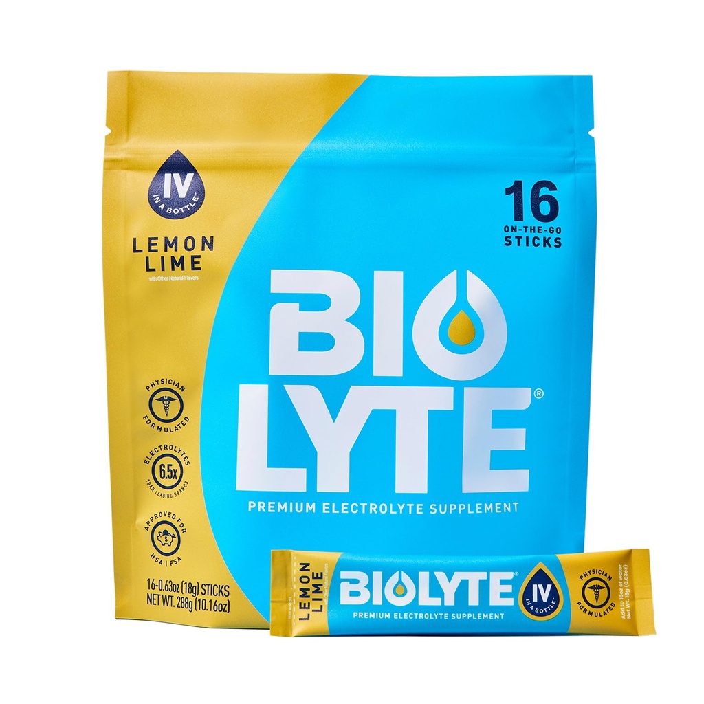 BIOLYTE IV電解質パウダーパケット、水用IV液飲料ミックス、ドクター開発水和、HSA&FSA承認脱水救済、女性&男性のレモンライム(16スティック)のための化学療法は持っている必要があります。