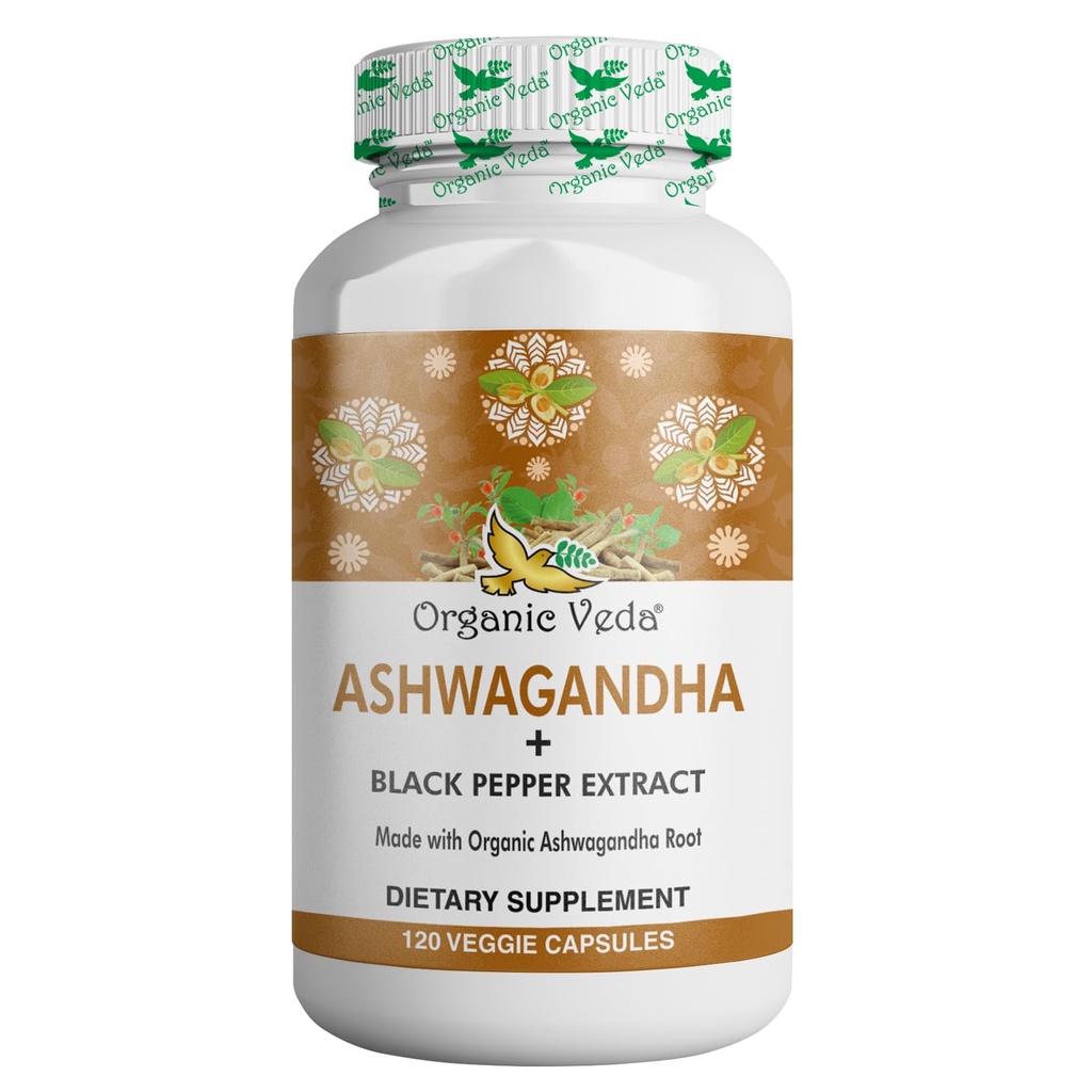 有機Veda Ashwagandhaの補足、1500mg - 黒いペッパーのエキスが付いているAshwagandhaのカプセル-純粋な100%の有機Ashwagandhaの根からなされる-気分サポート補足及びエネルギー、120の野菜