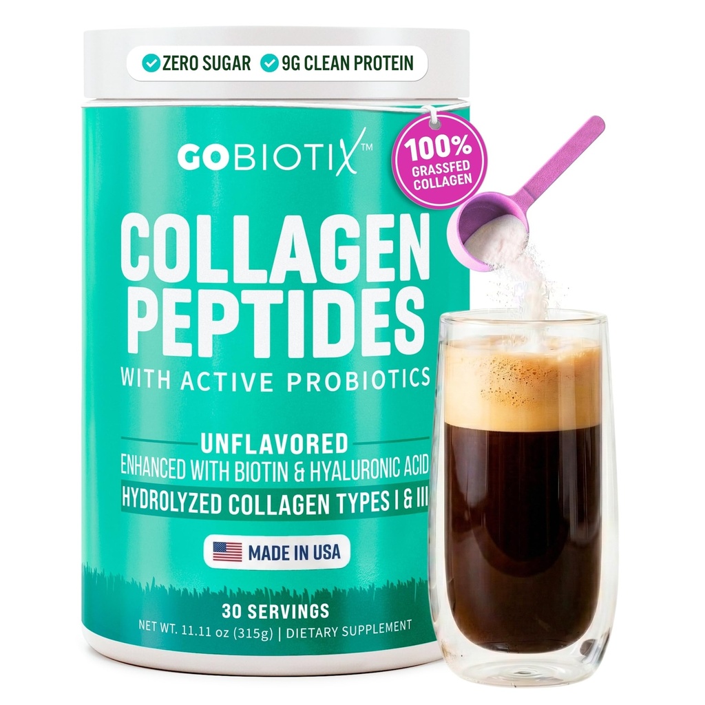 GOBIOTIXは、プロバイオティクスとコラーゲンパウダーサプリメント - 女性のための加水分解プロテインコラーゲンパウダー - ヘアスキンとネイル、関節と消化の健康 - コラーゲンペプチドタイプIとIII - 30サービング
