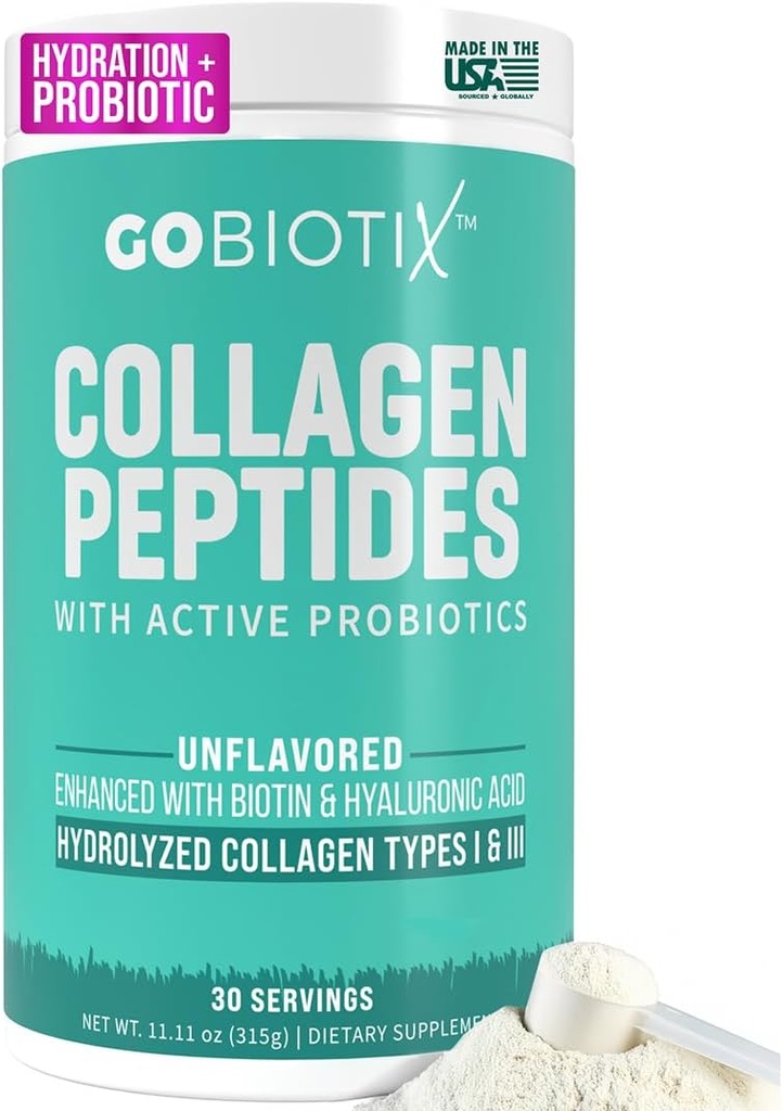 GOBIOTIXは、プロバイオティクスとコラーゲンパウダーサプリメント - 女性のための加水分解プロテインコラーゲンパウダー - ヘアスキンとネイル、関節と消化の健康 - コラーゲンペプチドタイプIとIII - 30サービング