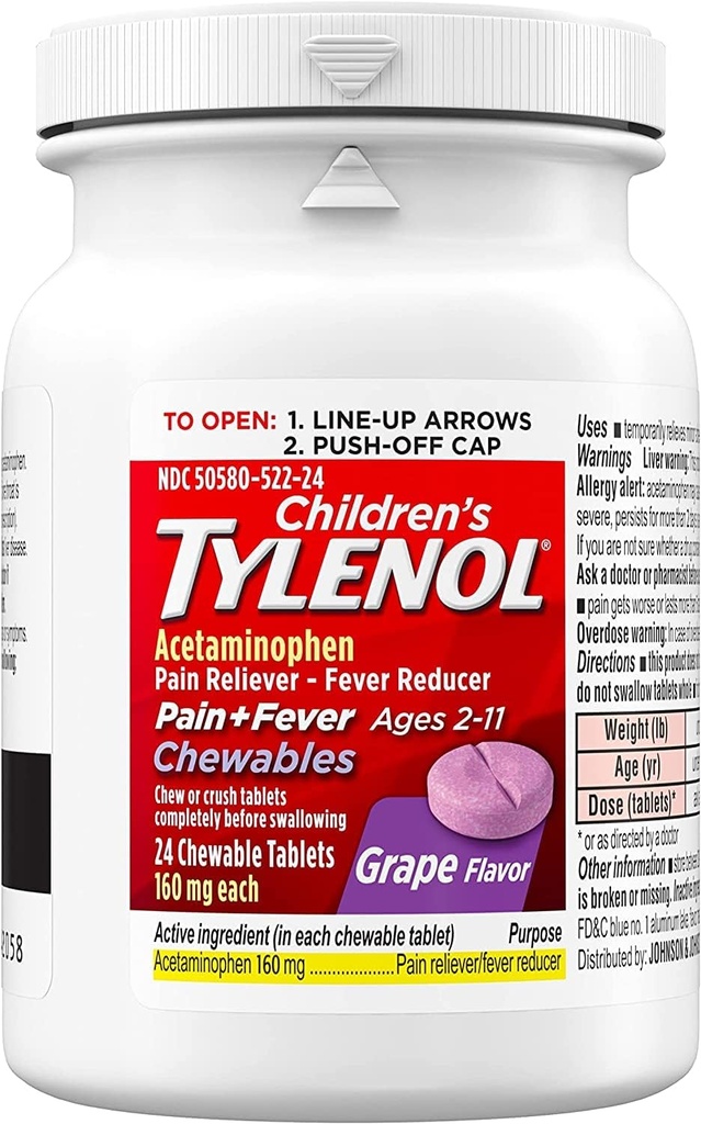 Tylenolの子供はレバー、ブドウ、24のChewableタブレット(2のパック)の痛みを痛みます